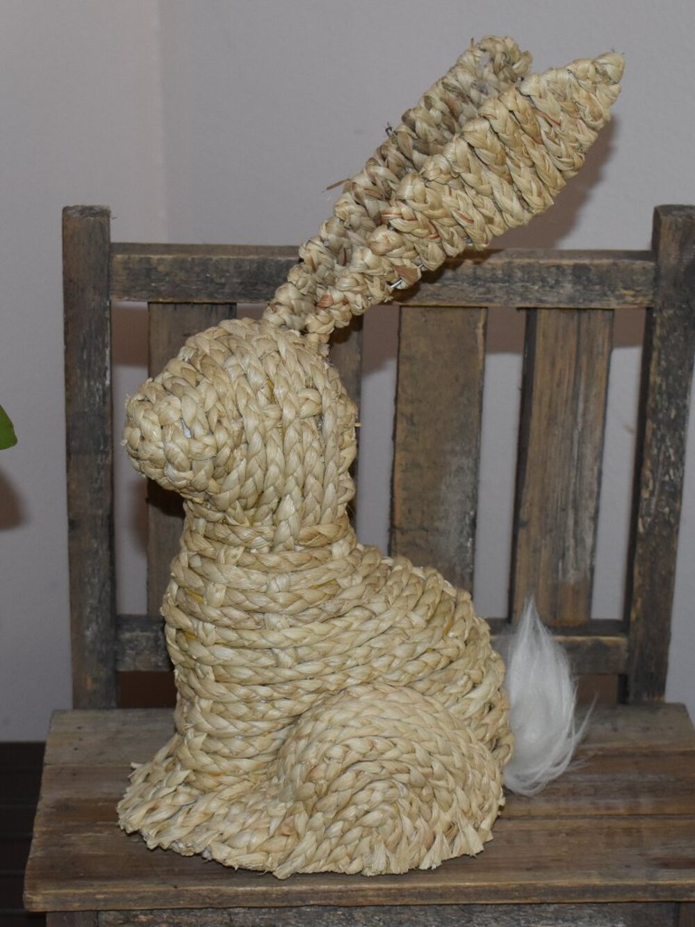 Vintage Handmade Braided Bunny Rabbit Spring Cottage Farmhouse Decor